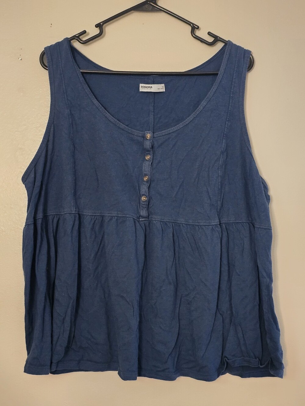Sonoma Women's 1X Navy Button-Front Peplum Tank Top